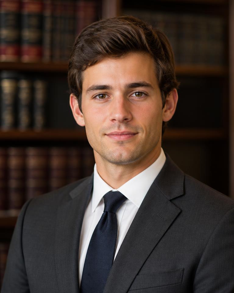 Retrato corporativo gerado com IA — Advogado, 27 anos